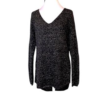 NEW Black metallic shimmer by long sleeve Vneck sweater Sz L
